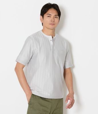 ジャカードストライプ ヘンリーネック Tシャツ