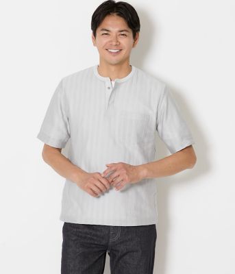 ジャカードストライプ ヘンリーネック Tシャツ