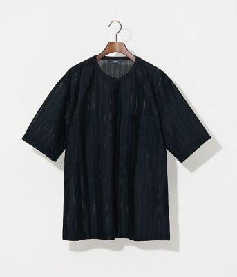 ジャカードストライプ ヘンリーネック Tシャツ