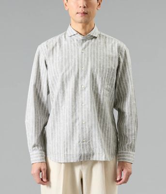 ジャカード ストライプ 長袖カッタウェイカラーシャツ