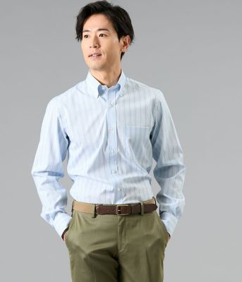 ＜NEWYORKER (Men)＞ＮＹ　ＦｉｔＥａｓｅ　サックスオルタネイトストライプ　長袖ショートボタンダウンシャツ（２０２６１１７６８７０７）