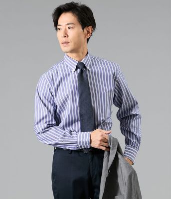 ＜NEWYORKER (Men)＞ＮＹ　ＦｉｔＥａｓｅ　リバースストライプ　長袖ショートボタンダウンシャツ（２０２６１１７６８７０８）