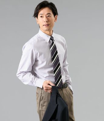 NY FitEase オルタネイトストライプ 長袖ショートボタン