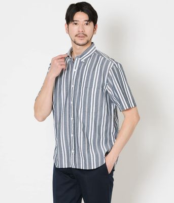 ＜NEWYORKER (Men)＞【吸水速乾】ワイドストライプ　サッカー　半袖ショートボタンダウンシャツ（２０２６１１７７８７４５）