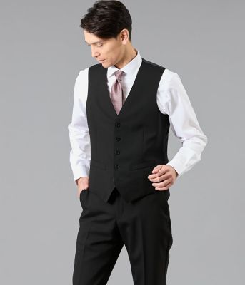 ＜NEWYORKER (Men)＞【撥水】１０ｍｏｎｔｈ　ソリッドブラック　襟無しオッドベスト（セットアップ対応）（２０２６１５１４８１００）