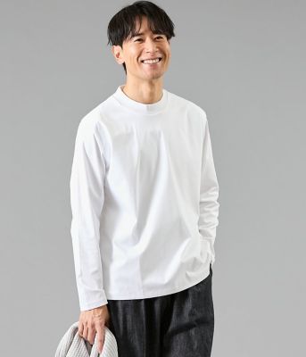NY CARE FREE 長袖 モックネック ドレスTシャツ（ホワイト