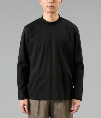 NY CARE FREE 長袖 モックネック ドレスTシャツ（ブラック