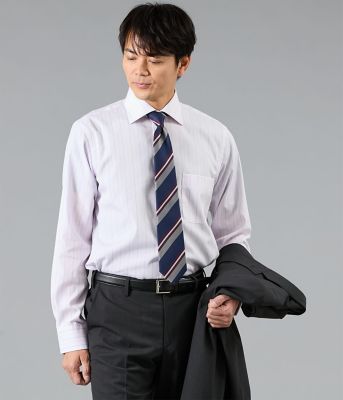 Y's for men 長袖シャツ NY CARE FREE ストライプ 長袖ワイドカラーシャツ