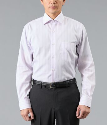 NY CARE FREE ストライプ 長袖ワイドカラーシャツ