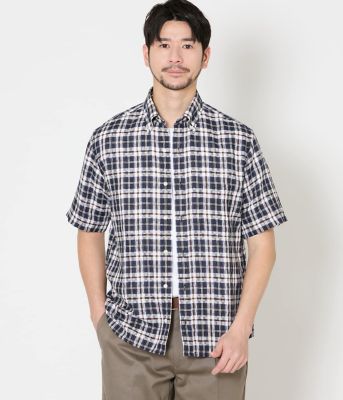 ＜NEWYORKER (Men)＞サンライトニューヨーカータータン　半袖ショートボタンダウンシャツ（２０２６１５７７８７４１）