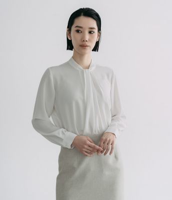 ストレッチジョーゼット スカーフ風長袖ブラウス