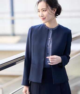 ＜NEWYORKER (Women)＞【ウォッシャブル】シルキークロス　ノーカラ―ジャケット（２０２６５１１１８１１１）