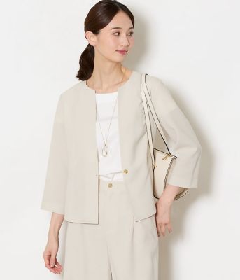 ＜NEWYORKER (Women)＞【接触冷感・ＵＶカット・ウォッシャブル・防しわ】リネンライクドライブレンド　ノーカラーブラウスジャケット（２０２６５１１２８１５０）