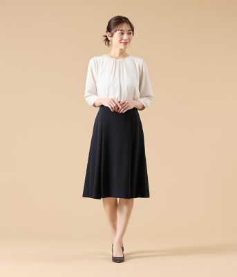 ウォッシャブル】シルキークロス タックフレアスカート