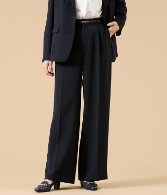 ウォッシャブル】シルキークロス 1タックワイドパンツ（ネイビー