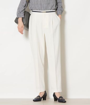 ＜NEWYORKER (Women)＞ストレッチツイル　ワンタック１タックテーパードパンツ（ホワイト）（２０２６５１３２８１３２）