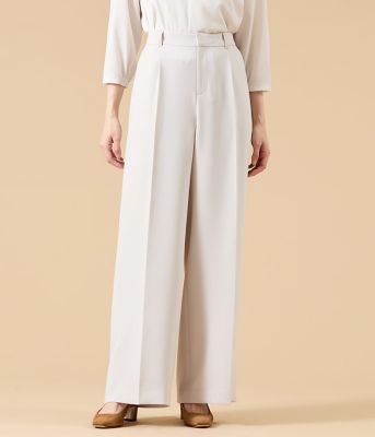 ウォッシャブル】シルキークロス 1タックワイドパンツ（ベージュ