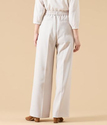 ウォッシャブル】シルキークロス 1タックワイドパンツ（ベージュ