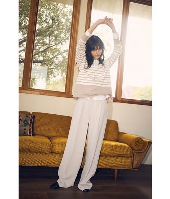 ウォッシャブル】シルキークロス 1タックワイドパンツ（ベージュ