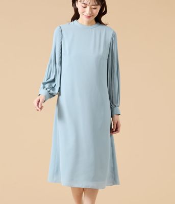 ウォッシャブル】ソフトジョーゼット 袖プリーツワンピース