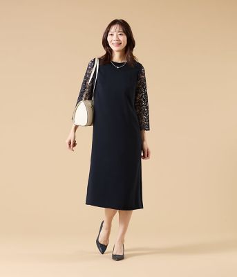 サテン＆ラッセルレース コンビワンピース（202651418114