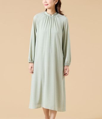 ジオメトリックプリント スタンドギャザーワンピース