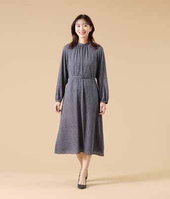 ジオメトリックプリント スタンドギャザーワンピース