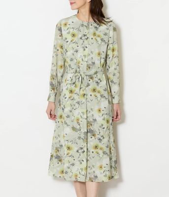 ルミナスフラワープリント フロントタックワンピース