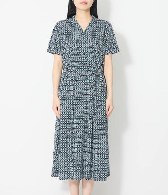 強撚スムースナイトキューブプリント 半袖Vネックワンピース