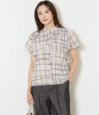 ＜NEWYORKER (Women)＞シアースウィングチェック　フレアスリーブブラウス（２０２６５１６４８２５２）