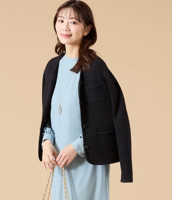 ツィーディーラメ ノーカラーニットジャケット