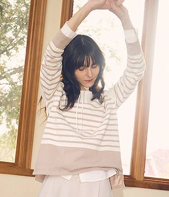 ＜NEWYORKER (Women)＞【手洗い可能】コットン天竺　パネルボーダーニットプルオーバー（２０２６５１７２８６２２）