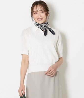 ＜NEWYORKER (Women)＞強撚コットン　透かし編み柄ニットポロ（２０２６５１７５８６５１）