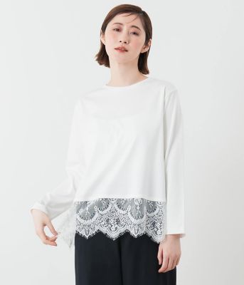シルケットスムース 裾レースカットソー（202651819557