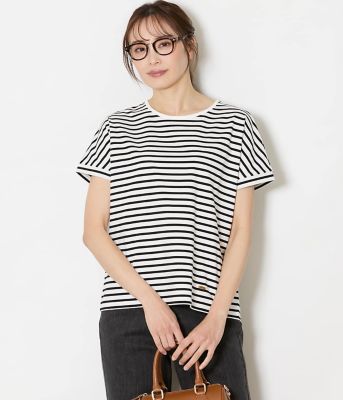 ＜NEWYORKER (Women)＞【接触冷感】コットン天竺　フレンチスリーブボーダーカットソー（２０２６５１８５８６５４）