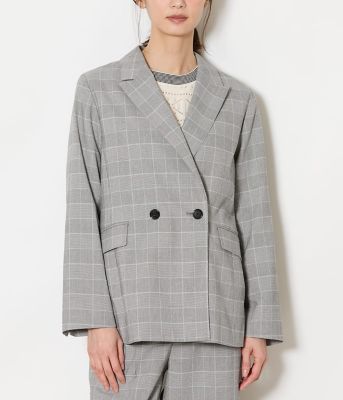 L】【ウォッシャブル】綿麻カラードグレンチェック ピークドラペル