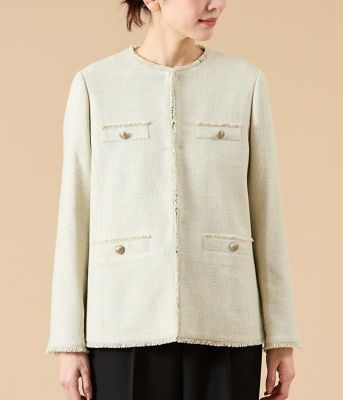 L】ソフトミックスツィード ノーカラージャケット