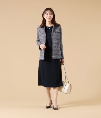 L】ソフトミックスツィード ノーカラージャケット