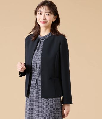 L】【ウォッシャブル】シルキークロス ノーカラ―ジャケット