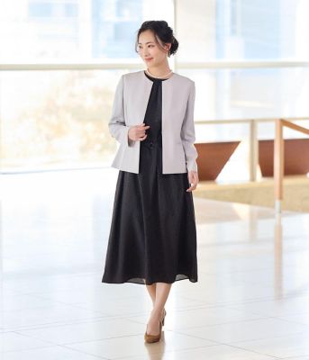 L】【ウォッシャブル】シルキークロス ノーカラ―ジャケット