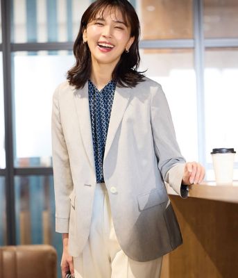 ＜NEWYORKER L (Women/大きいサイズ)＞【Ｌ】【吸水速乾・接触冷感・防しわ・ウォッシャブル】ドライクロス　１ボタンテーラードジャケット（２０２６５４１１８１３１）