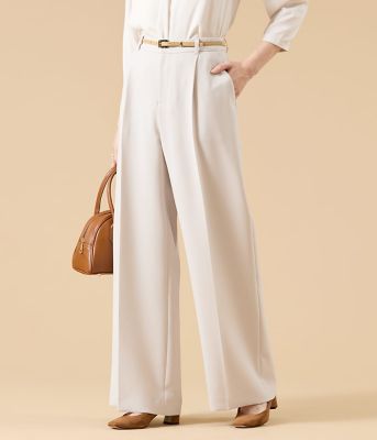 ＜NEWYORKER L (Women/大きいサイズ)＞【Ｌ】【ウォッシャブル】シルキークロス　１タックワイドパンツ（ベージュ）（２０２６５４３４８１１１）