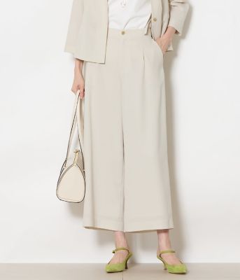 ＜NEWYORKER L (Women/大きいサイズ)＞【Ｌ】【接触冷感・ＵＶカット・ウォッシャブル・防しわ】リネンライクドライブレンド　タックワイドパンツ（ベージュ）（２０２６５４３４８１５０）