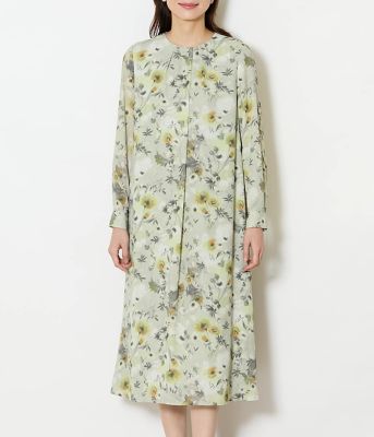 ワンワン L】ルミナスフラワープリント フロントタックワンピース