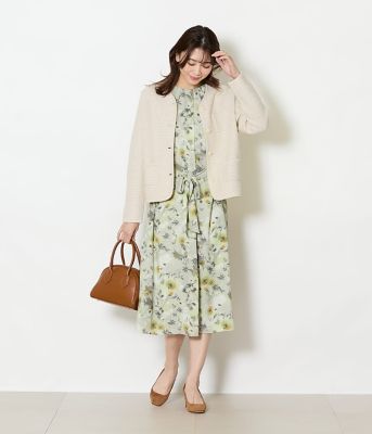 L】ルミナスフラワープリント フロントタックワンピース