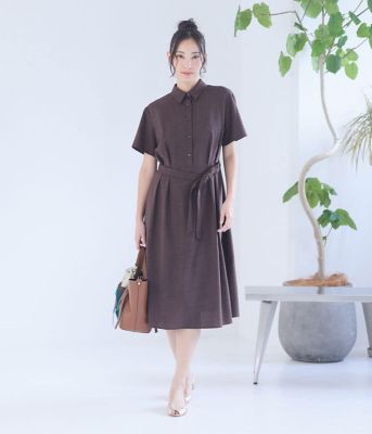 大きいサイズ】半袖シャツワンピース レディース リネンライク