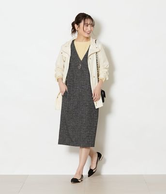 L】【ウォッシャブル】ソフトブッチャー Vネックジャンパースカート
