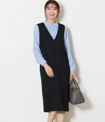 L】【ウォッシャブル】ソフトブッチャー Vネックジャンパースカート