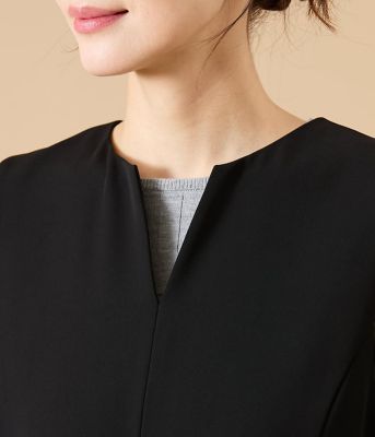 L】ダブルサテン キーネックオールインワン