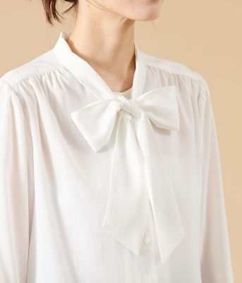 L】ライトデシン 長袖ボウタイブラウス（202654618116